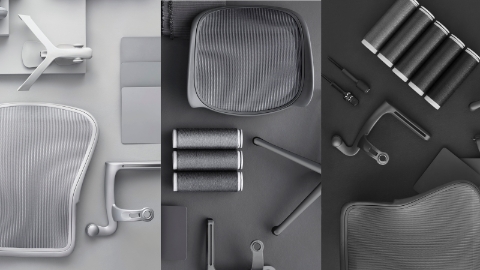 Overhead view of individual components from Aeron office chairs.