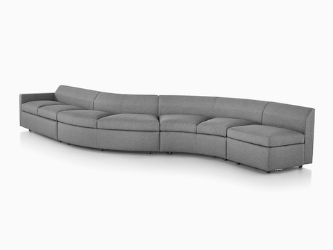 Curved gray Bevel Sofa Group, viewed from the front at an angle.