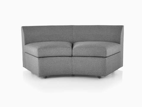 Curved gray Bevel Sofa Group Settee without arms, viewed from the front.