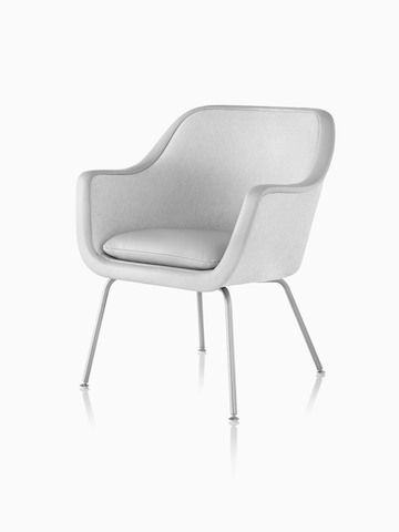 Four-leg Bumper Chair in light gray fabric, viewed from a 45-degree angle.