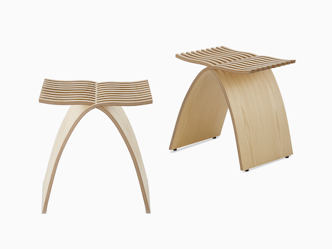 Front and angled views of the Capelli Stool in Light Ash. 