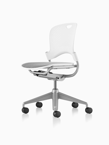 White Caper Multipurpose Chair with a gray seat, viewed from a 45-degree angle.