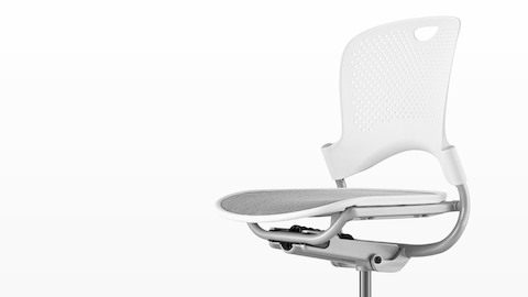 White Caper Multipurpose Chair with a gray seat, viewed from a 45-degree angle and showing contoured seat and back.