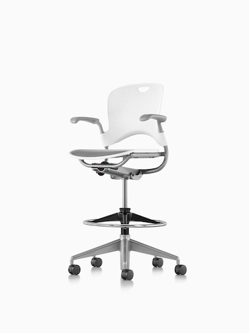 White Caper Multipurpose Stool with a suspension seat, viewed from a 45-degree angle.  