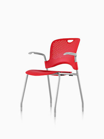 Red Caper Stacking Chair, viewed from a 45-degree angle.