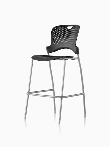 Armless black Caper Stacking Stool, viewed from a 45-degree angle.