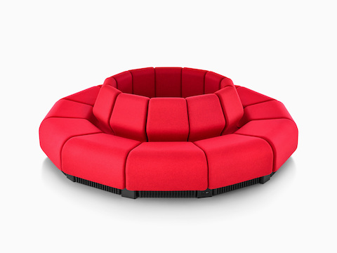 Red Chadwick Modular Seating modules arranged in a circle configuration.