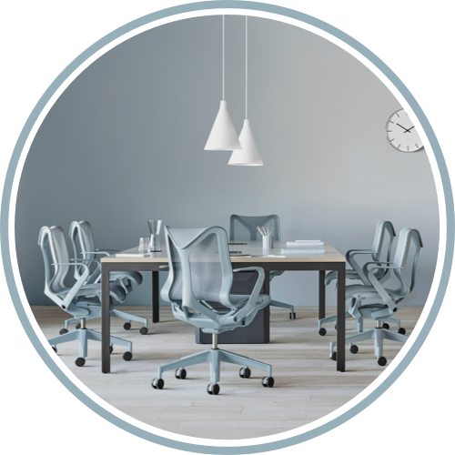 Cosm chairs around a table in an office setting. Select to specify Cosm.