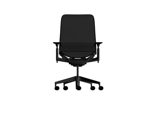 All black line art of a Cosm mid-back chair with adjustable arms. Select to download 3D models of Cosm to use in your project.