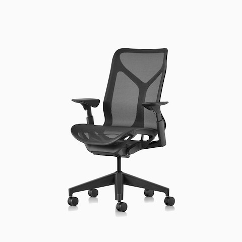 Three-quarter front view of a graphite Cosm mid-back chair.