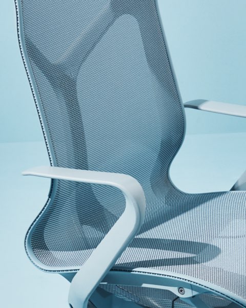 A Cosm ergonomic office chair in Glacier light blue.