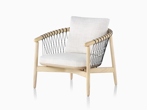 Cream Crosshatch Chair with blonde frame, viewed from the front at an angle.