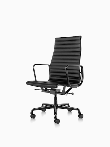 Black Eames Aluminum Group Chair. Select to go to the Eames Aluminum Group Chairs product page.