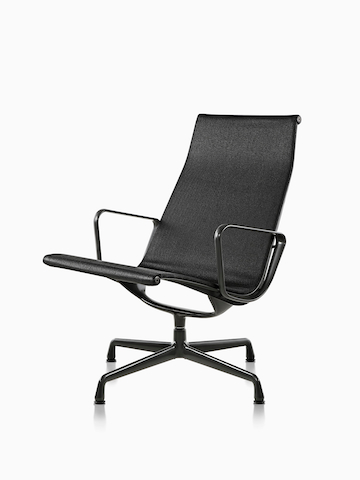 Black Eames Aluminum Group outdoor chair. Select to go to the Eames Aluminum Group Chairs Outdoor product page. 
