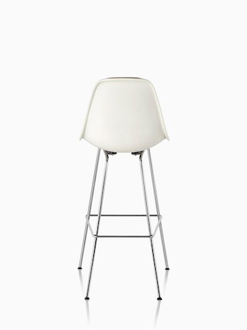 White Eames Molded Fiberglass Stool, viewed from the rear. 