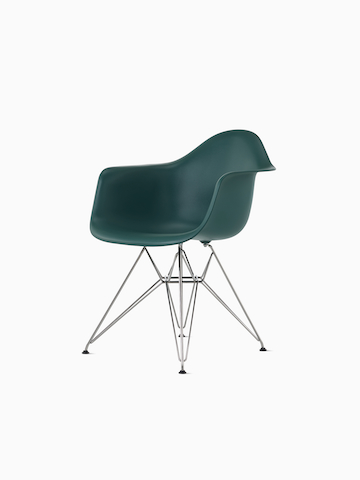 Light blue Eames Molded Plastic Chair with dowel legs.  Select to go to the Eames Molded Plastic Chairs product page. 