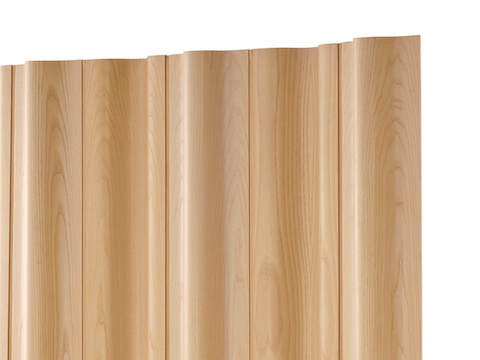 An Eames Molded Plywood Folding Screen in a light wood finish.