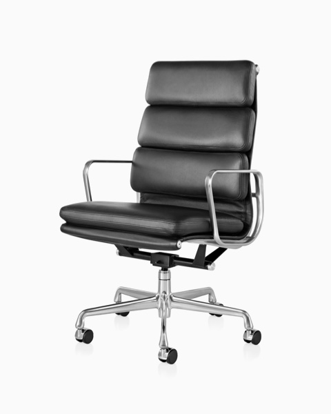Eames Soft Pad high-back executive chair in black leather.
