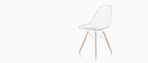 Eames Wire side chair with a wire base, viewed from a 45-degree angle.