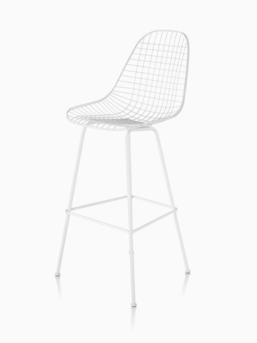 White Eames Wire Stool, viewed from a 45-degree angle. 