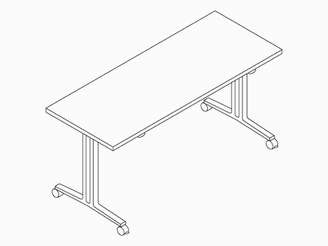 A line drawing of an Everywhere flip-top, rectangular table.