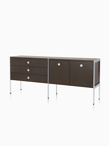 A door and drawer H Frame Credenza. Select to go to the H Frame Credenzas product page.