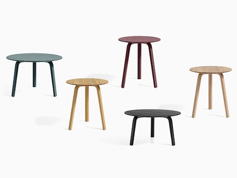 Group of Bella Coffee and Side Tables in various colors, viewed from the front.