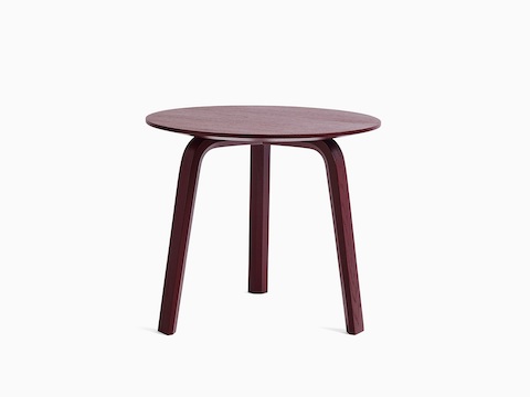 Dark red Bella Side Table, viewed from the front.