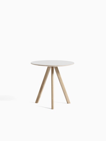 Off-white Copenhague Side Table with wooden legs, viewed from the front.