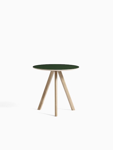 Green Copenhague Side Table with wooden legs, viewed from the front.