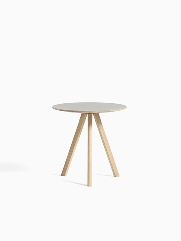 Gray Copenhague Side Table with oak base, viewed from the front.