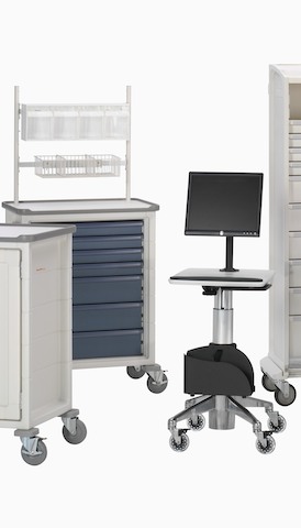 Clinical carts in various configurations. Select to go to the Herman Miller clinical landing page.