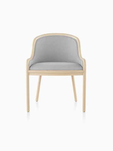 Landmark Chair with light gray upholstery and a light wood finish, viewed from the front.