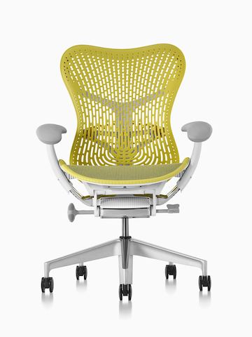 Lime green Mirra 2 office chair, viewed from the front.