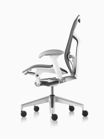 Three-quarter view of a gray Mirra 2 office chair, showing the back and side.
