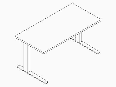 A line drawing of a rectangular Motia Sit-to-Stand Table.