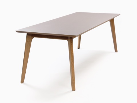 An angled view of a taupe NaughtOne Dalby Conference Table.