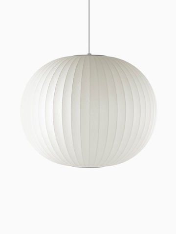 A white hanging lamp. Select to go to the Nelson Ball Bubble Pendant product page.
