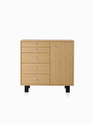 A door and drawer Nelson Basic Cabinet Series storage unit.