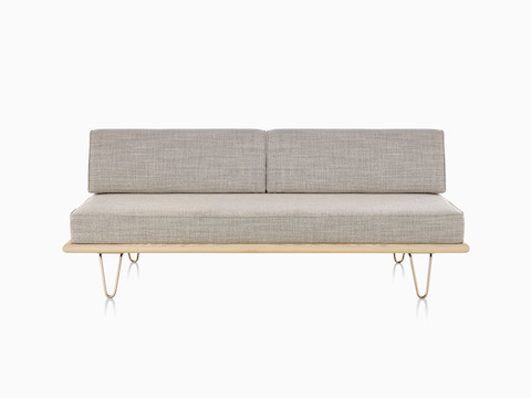 A light gray Nelson Daybed in the sofa position, viewed from the wide side.