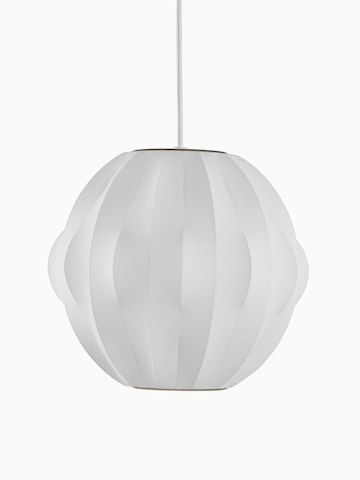 A white hanging lamp. Select to go to the Nelson Orbit Bubble Pendant product page.