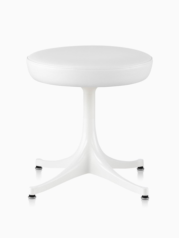 Nelson Pedestal Stool with a white leather seat and white base.