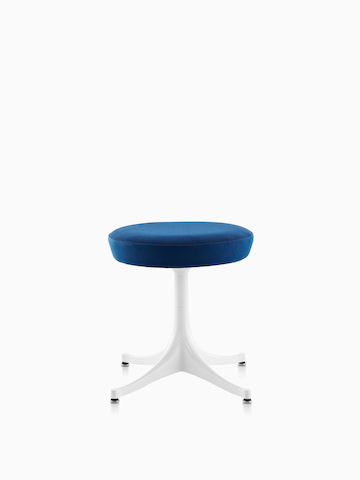 Blue Nelson Pedestal Stool with white base.