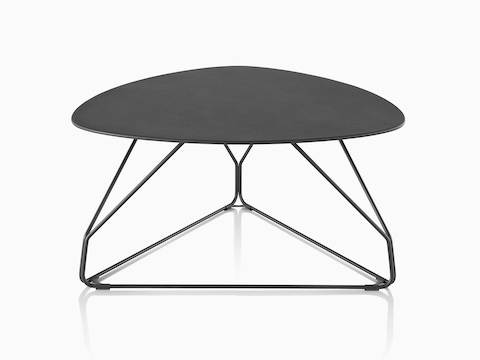 A black Polygon Wire occasional table with a rounded triangular top. 