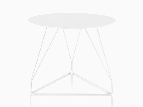 A round Polygon Wire occasional table with a white top and wire base. 