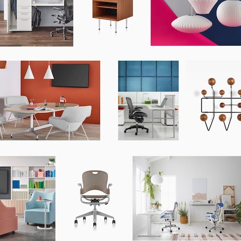 A montage of Herman Miller products. Select to access our library of product images.