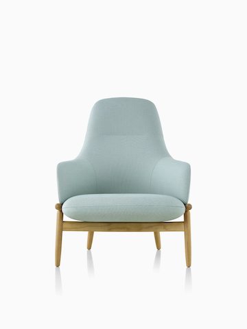 A high-back Reframe Lounge Chair in Saille Celadon, viewed from the front.
