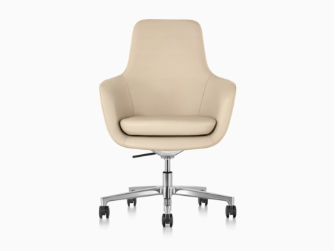 High-back Saiba Chair in tan leather, viewed from the front.