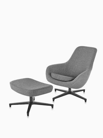 Silla de salón gris Saiba. Seleccione para ir a la página del producto Saiba Lounge Chair y otomano.