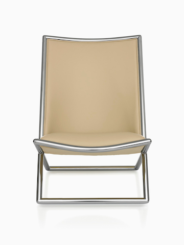 Tan Scissor Chair, viewed from the front.